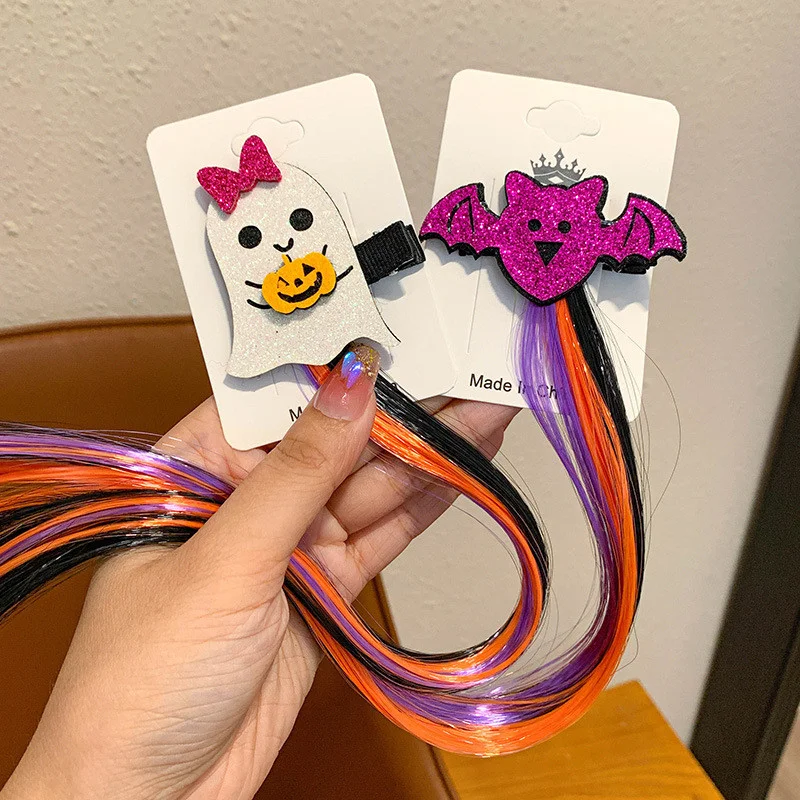 カボチャゴーストハロウィンポニーテールウィッグヘアクリップ女性のための興味深いヘアピンファッションガールウィッグコスプレパーティー小道具ヘアアクセサリー