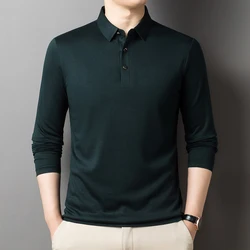 Boutique Men's Woolen Sweater  Warm Long Sleeves Polo Business Pullover Top Solid Color Polo Collar Knitwear Casual T-shirt