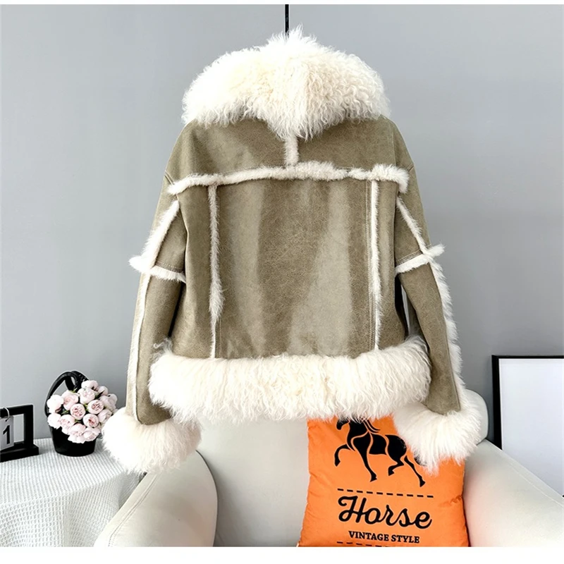 2024 Winter New Short Rabbit Fur Coat Fashionable Real Hair Skinny Lamb Hair Collar Young Girl Warm Jacket JT442