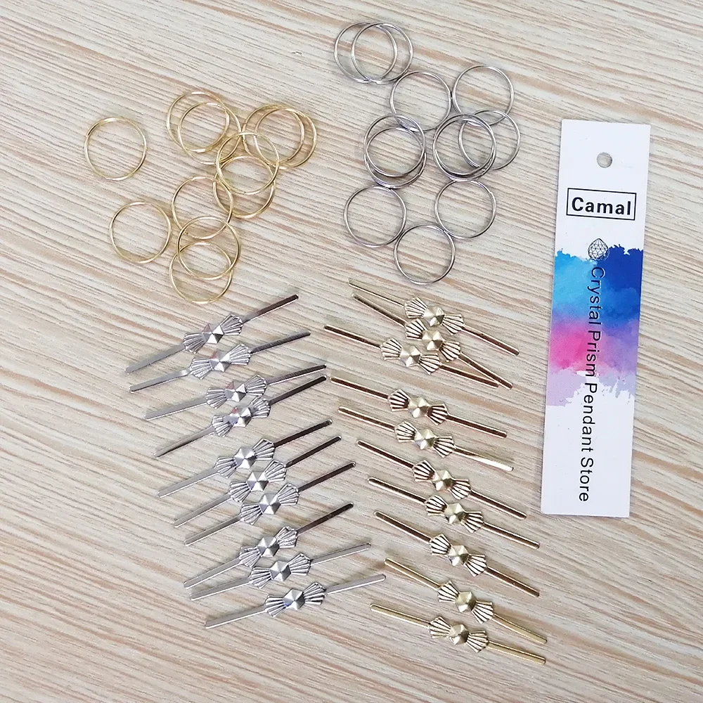 

Camal 100pcs Pin Connector 11mm Ring/ 33mm Bowtie Pin Octagonal Bead Pendent Prisms Hanging Connecting Lamp Parts