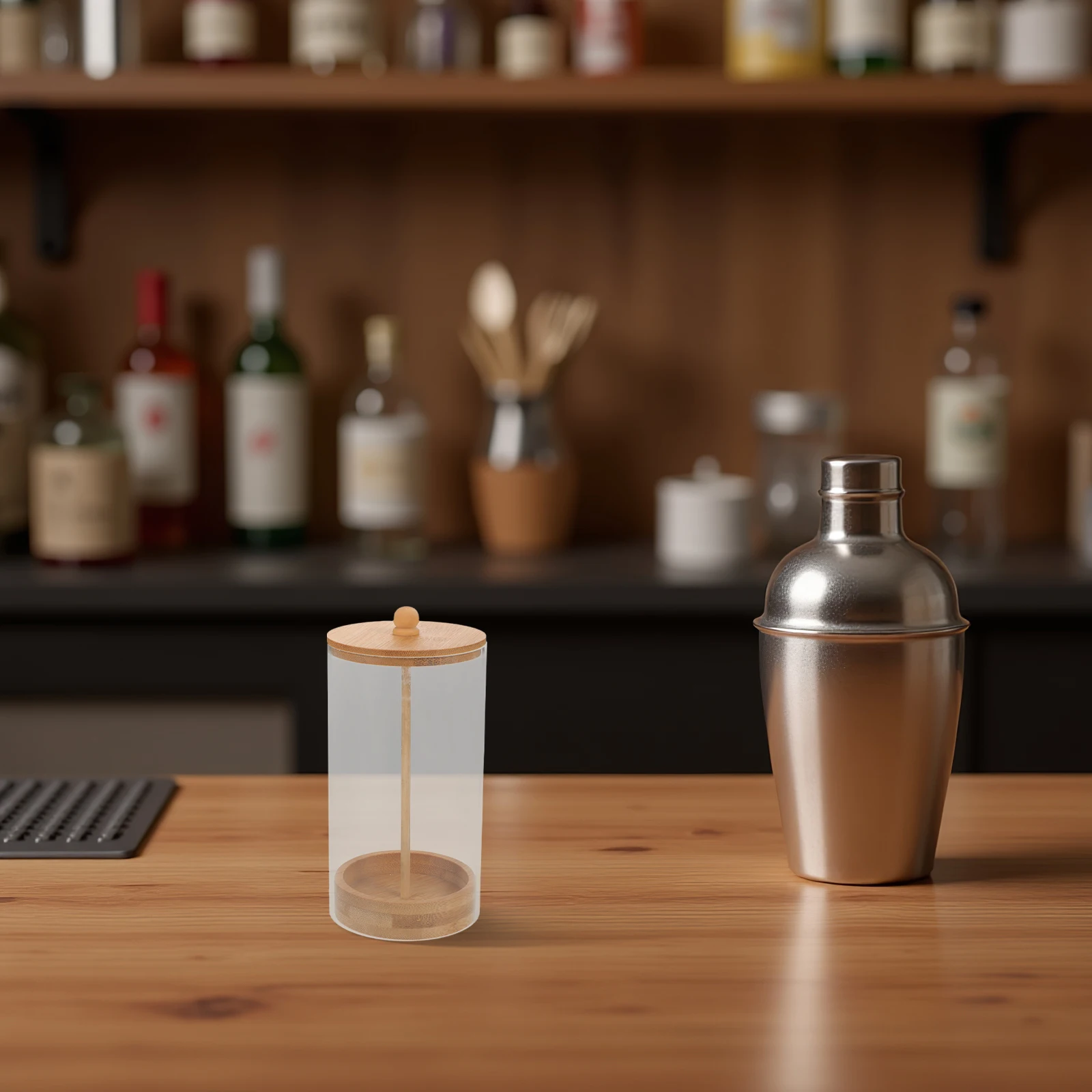 

Straw Holder Dispenser Acrylic Straw Organizer Transparent Countertop Stirrer Holder Wood Lid Pencil Brush Storage Box 17x8cm