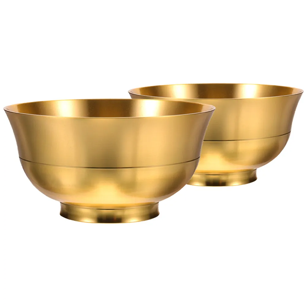 

2Pcs Brass Decorative Bowl Vintage Wealth Offering Vessel for Temple Worship Altar Sacrifice Feng Shui Treasure Basin Water