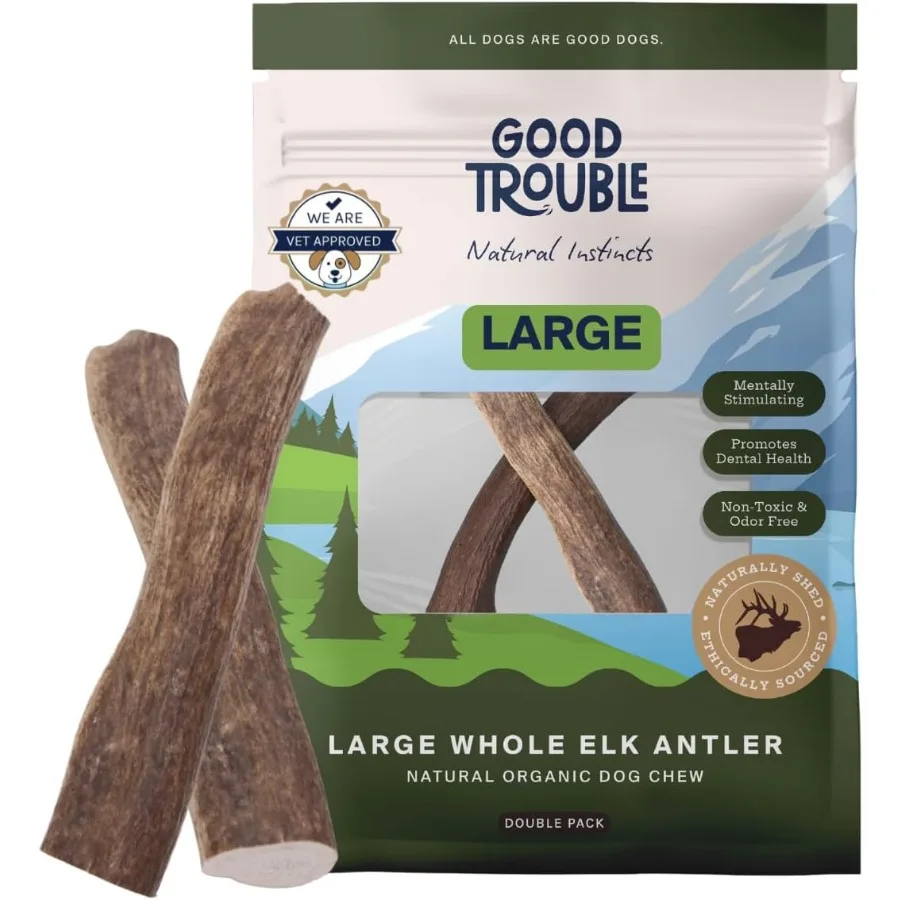 Premium Elk Antlers for Large Dogs 2 Pack Whole AllNatural Shed Antler Chews for Dental Health Calming Durable Dog Bones Cruelt