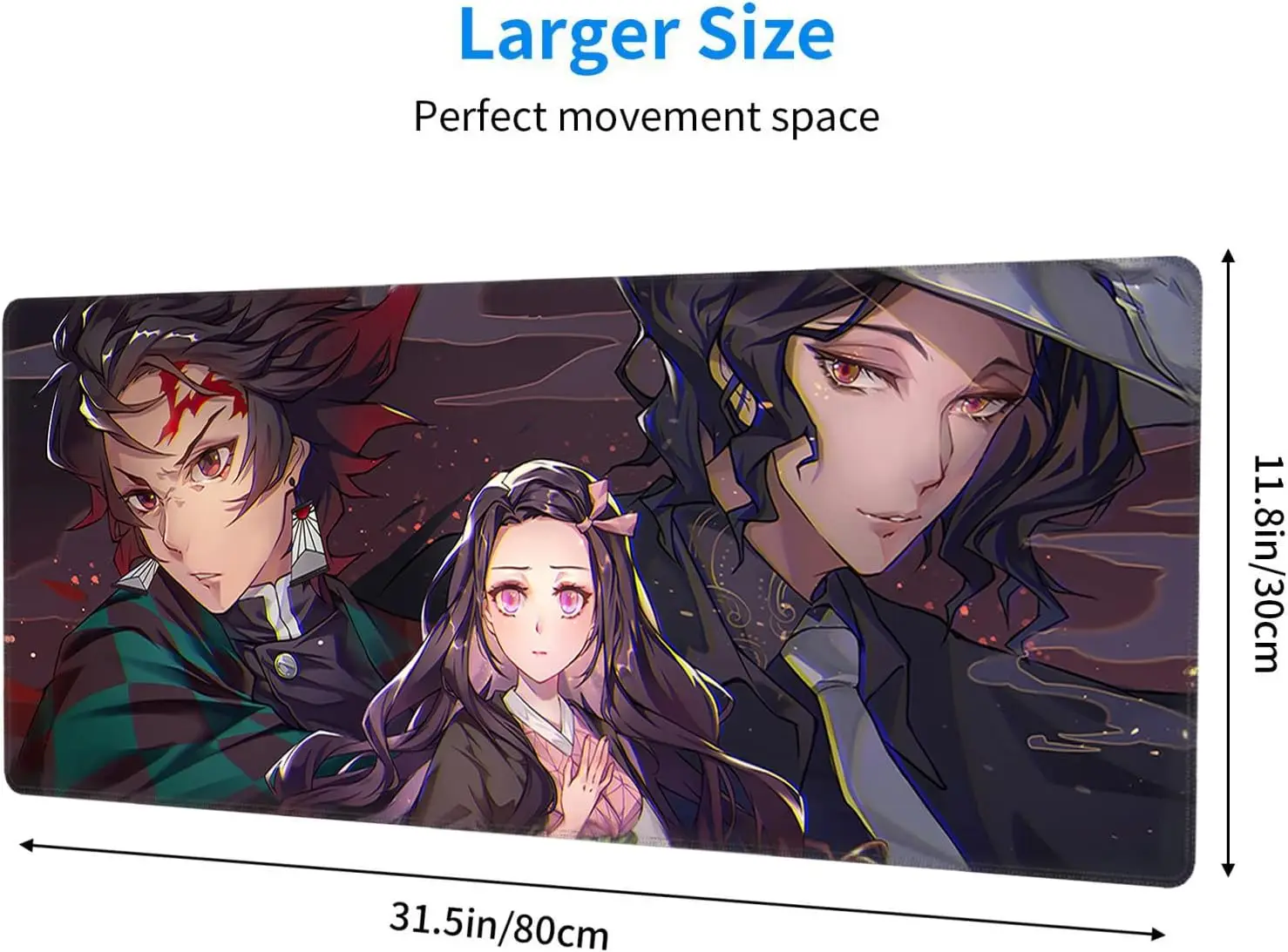 Demon Slayer Large Gaming Anime Mouse Pad for Computer Non Slip Rubber with Stitched Edge 11.8 X 31.5 inch for Home Office Work