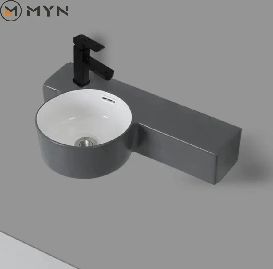 High Quality Small Grey Oval Shape Lave-mains Wastafels Fonteinen Wall Mounted Hung Hand Wash Basin Bathroom Sink