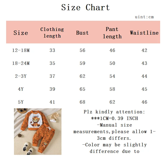 2-teiliges Set für Jungen: Rundhals-Langarmshirt mit Löwenmuster + Hose, geeignet für Jungen im Alter von 1-5 Jahren, Frühlings- und Herbst-Sportanzug – Detail 8
