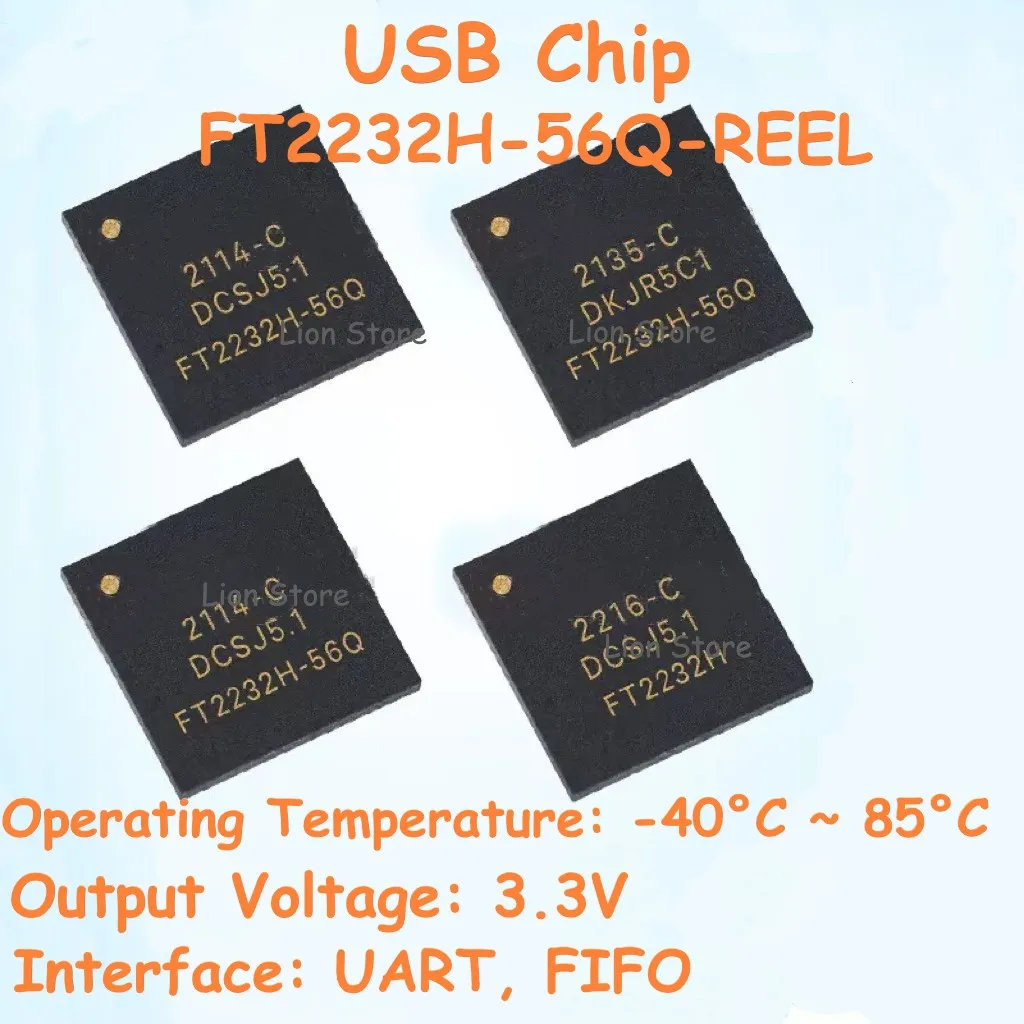 

10-200pcs USB Chip FT2232H-56Q-REEL VQFN-56(8x8) Interface UART FIFO Voltage 3.3V Temperature -40°C to 85°C 100% NEW Original