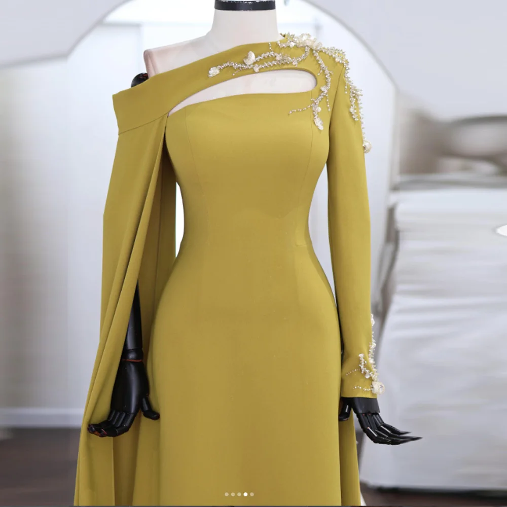 

Customized Elegant Jersey Pleat Sequined A-line Off-the-shoulder Evening Dresses Long Prom Dress Homecoming Dresses