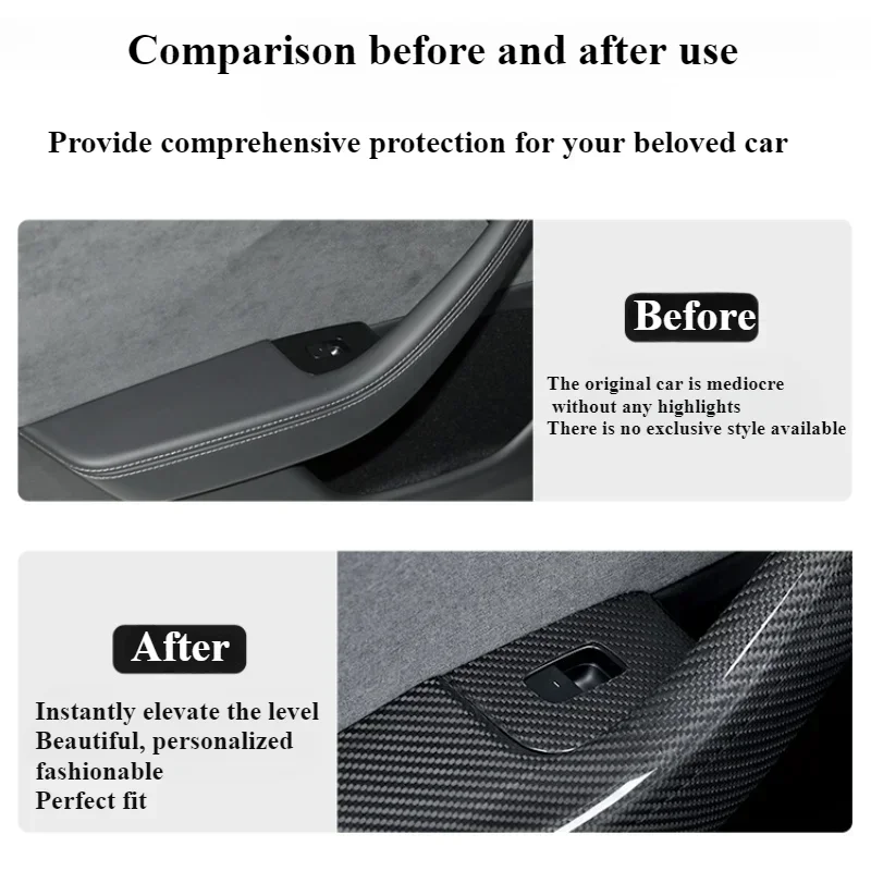 Real Carbon Fiber Car Window Control Panel Button Decor Sticker Door Switch Trim Frame Cover for Tesla Model 3 Highland 2024