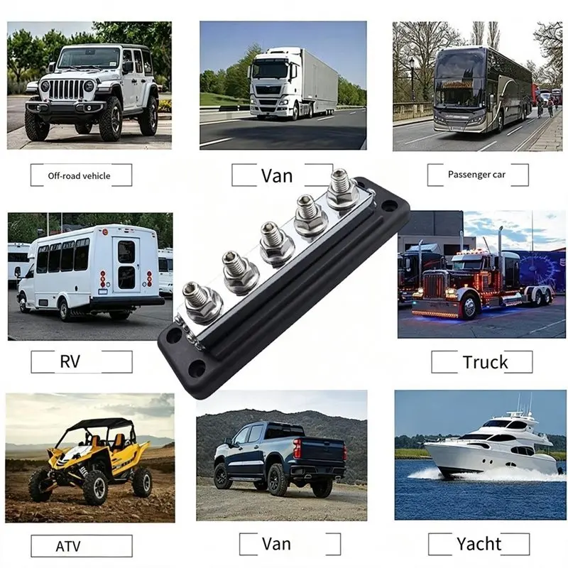 AB42-M8 24V 600A Buss Bar Power Distribution Block Bus Bar Electrical Terminal Block For Truck Boat Car Camper RV Black 2