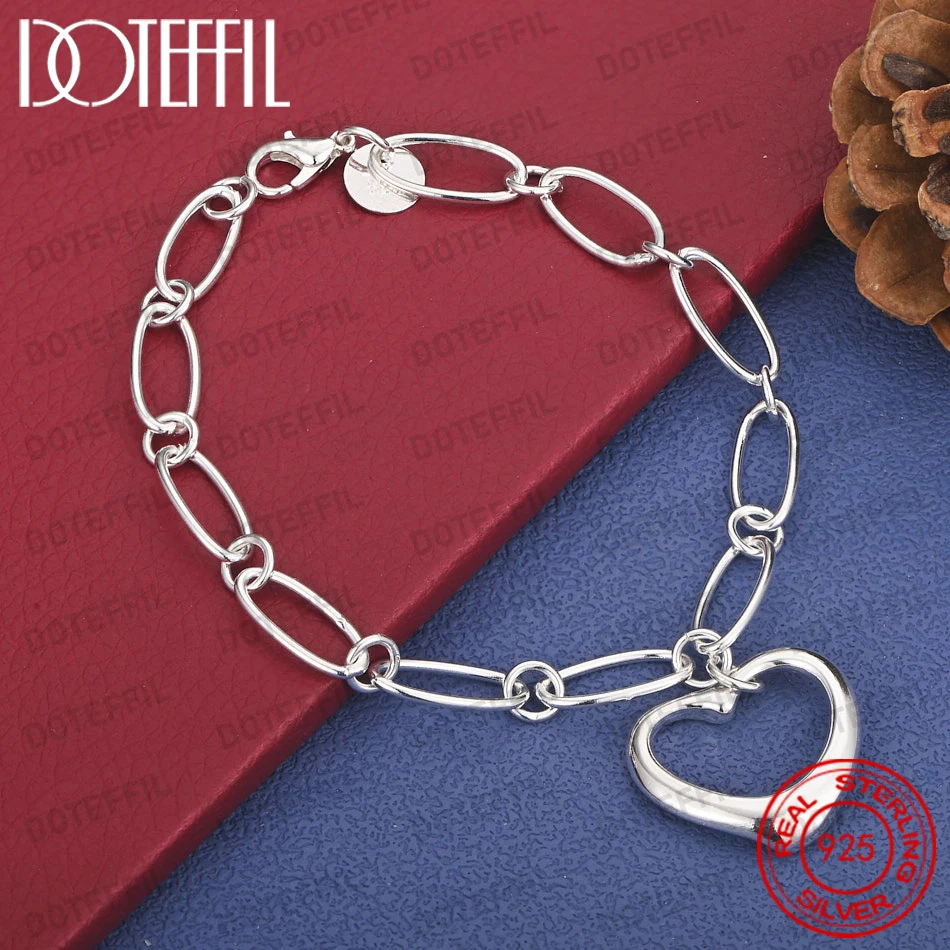 925 Sterling Silber 8-Zoll Exquisites Durchbrochenes Herz-Armband für Damen, Partygeschenk, Hochzeitsschmuck-Accessoires