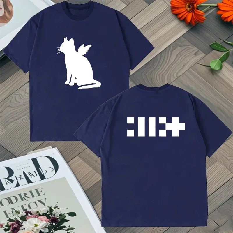 Illit kpop menina banda dupla face impressão camiseta álbum gato anjo y2k manga curta clássico hig-hend luxo produto quente de grandes dimensões