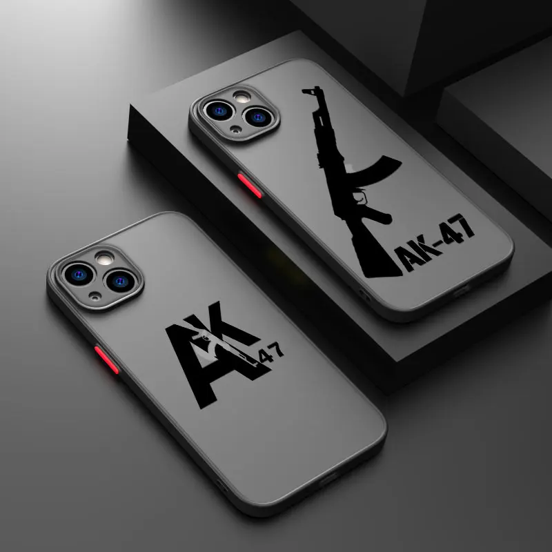 AK 47 For iPhone 15 14 13 12 11 Pro Max XS Max X XR 7 8 Plus 6S 5S Frosted Translucent Funda Phone Case