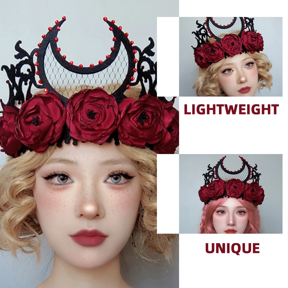 

Rose Flower Crown Headband Lightweight Floral Headpiece for Halloween Party Cosplay Festival Bridal Garland Hair Accessories