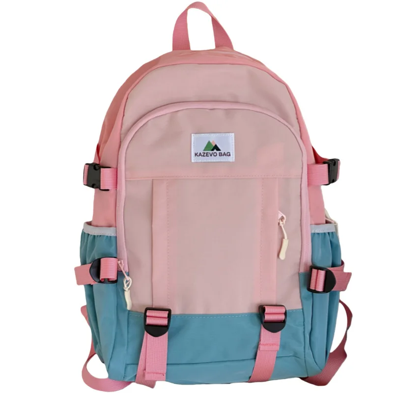 

American Retro Color-Block Backpack for Girls, Large Capacity School Bag for Middle and High School Students, Versatile Commuter