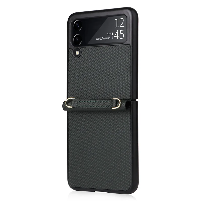 For Samsung z flip 4 5G case Untra thin anti-fingerprint shock proof lanyard leather cover for Galaxy z flip 4 flip 3 Phone case