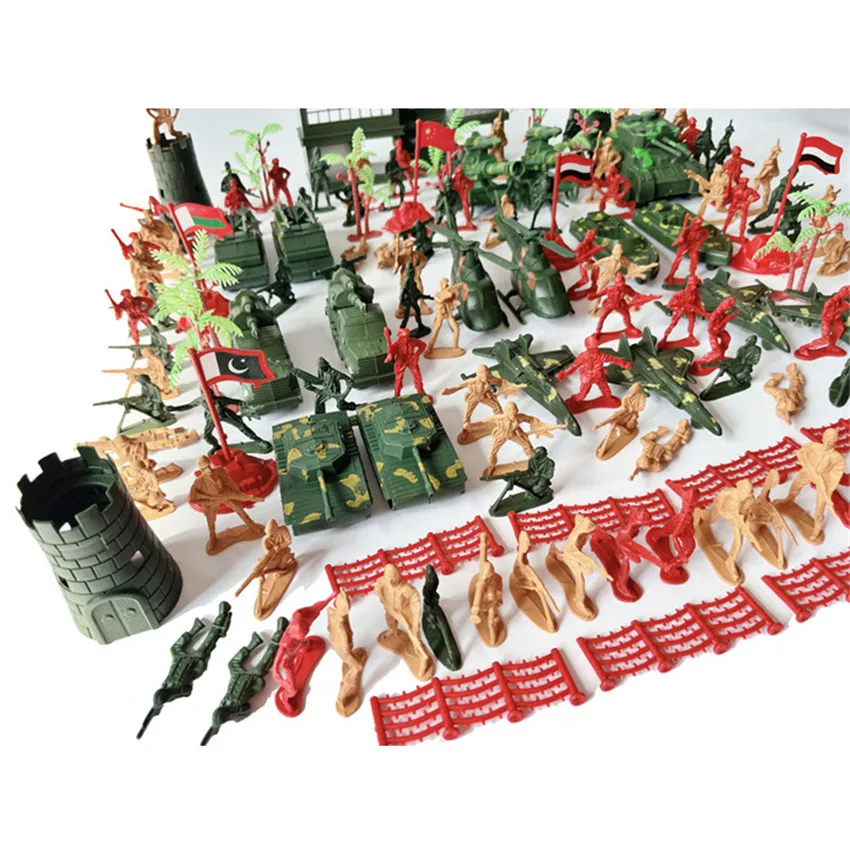 146Pcs พลาสติก5ซม.ทหารฉากชุด Playset ทหาร Army Action Figures อุปกรณ์เสริม DIY เด็กการศึกษาของเล่นตกแต่ง