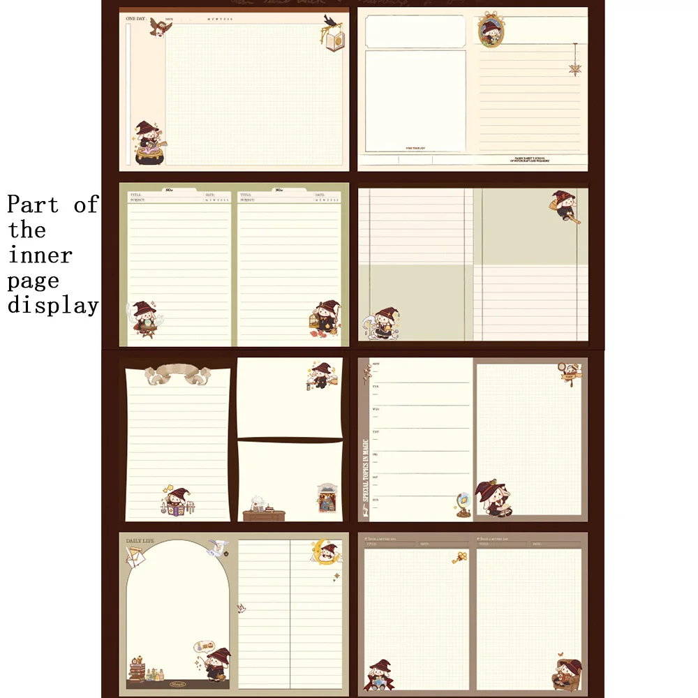 Capa dura Diário Weekly Planner Notepad, Escola de Harry Rabbit de Bruxaria e Magia Notebook, Ilustrações Coloridas, Bonito