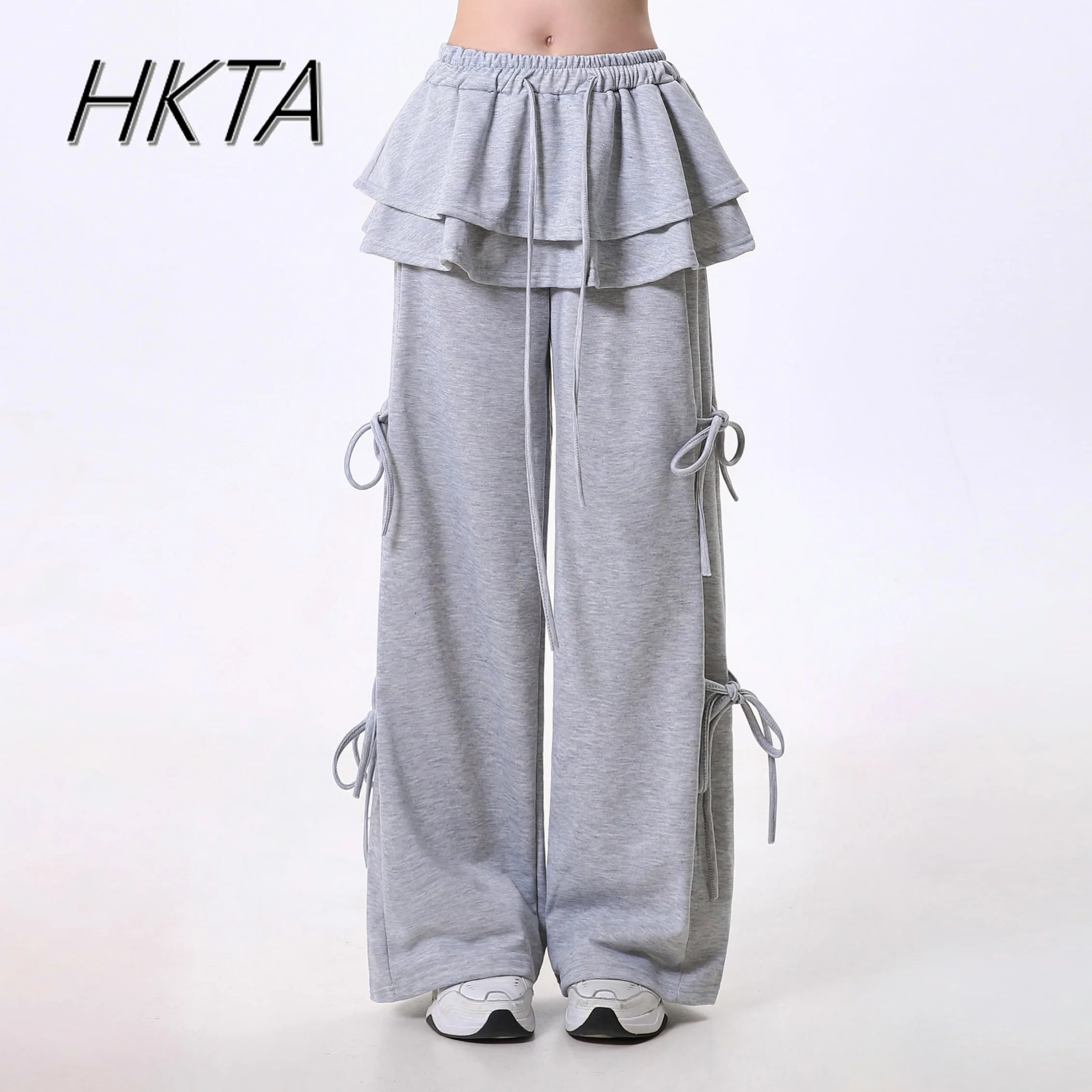 Japanese Korean Hip-hop Sweatpants Women 2025 Spring New Korean Sweet Lace Up Skirt Strap Loose Dance Pants Casual Hoodie Pants