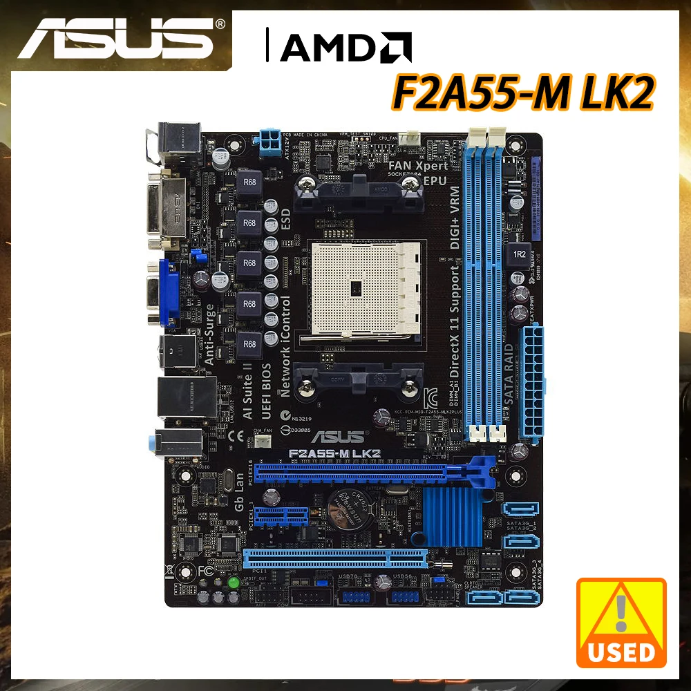 

Материнская плата ASUS F2A55-M LK2, разъем FM2 AMD A55, поддержка AMD A10-6700 A8-6500 X4 750 A8-5600K A6-5400B, процессор Micro ATX DDR3, 32 ГБ