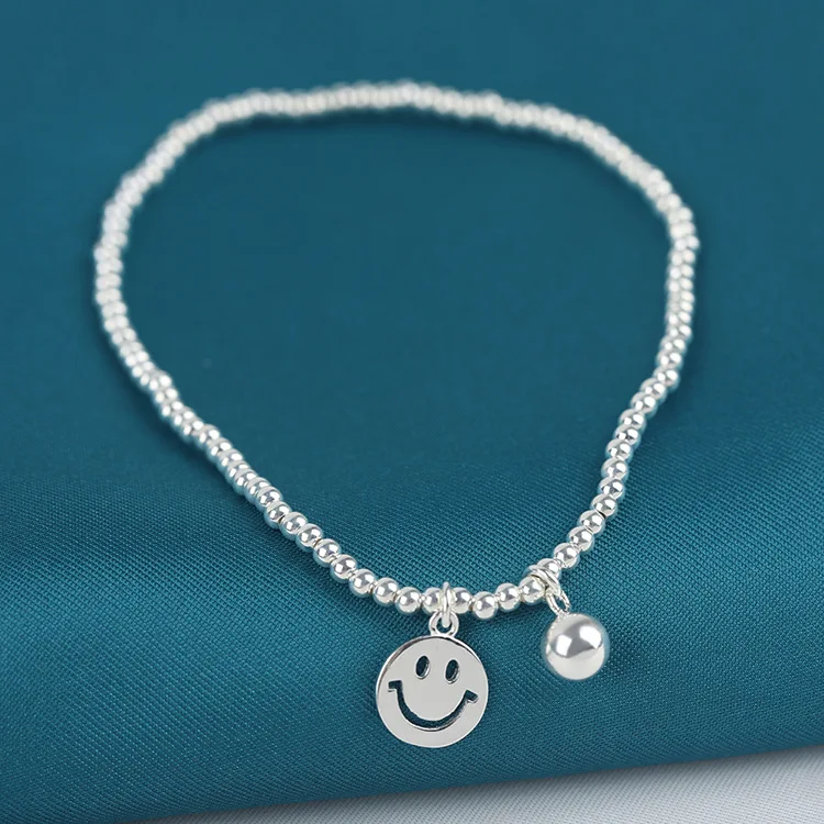 Authentic 925 Sterling Silver Ankle Bracelet for Women Statement Designer Smiling Facial Anklet