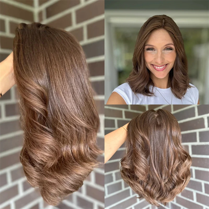 

Высококачественный бесклеевой парик Ombre Шоколадно-коричневый балаяж Синтетический HD парик фронта шнурка Короткая волна Боб Коричневый блондин парик для женщин