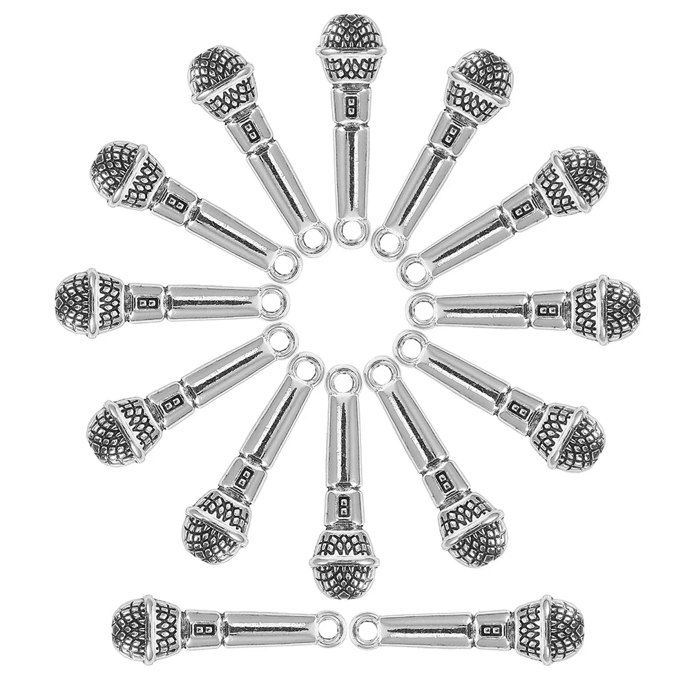 

30Pcs Microphone Pendant Connectors Silver Alloy Mini Musical Instrument Charms for DIY Jewelry Making Gift Decoration