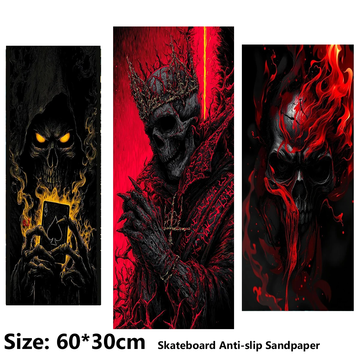 Dark and Terrifying Skull Pattern ElecStric Scooter Anti-slip Sticker Sandpaper Skateboard Grip Tape Sheet 60*30cm