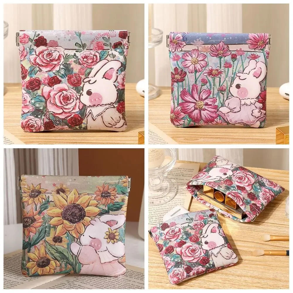 

Small Item Bag Pu Leather Mini Cosmetic Bag Print Self-closing Lipstick Storage Bag Automatic Closed Flower Coin Bags Travel