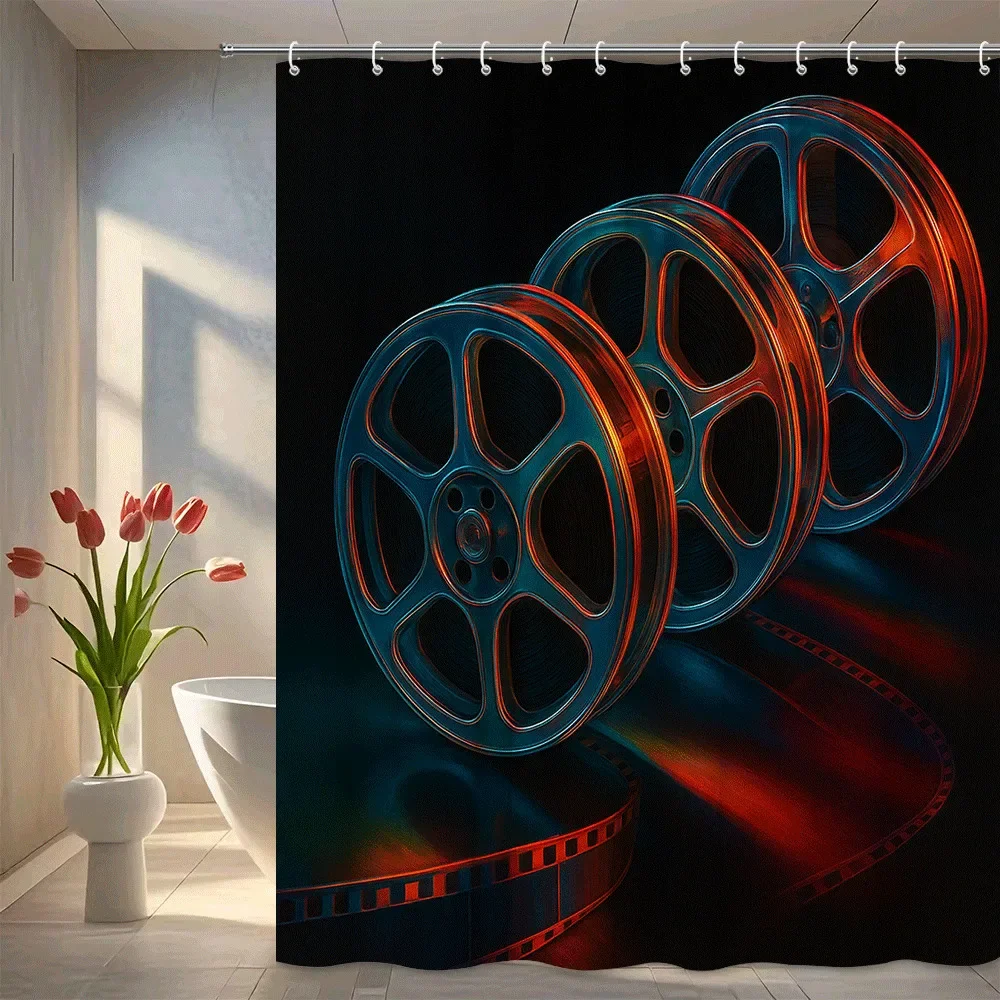 Film Reel Movie Theater Shower Curtain Machine Washable All Season Waterproof Privacy Protection Cinema Design Creative 12hooks