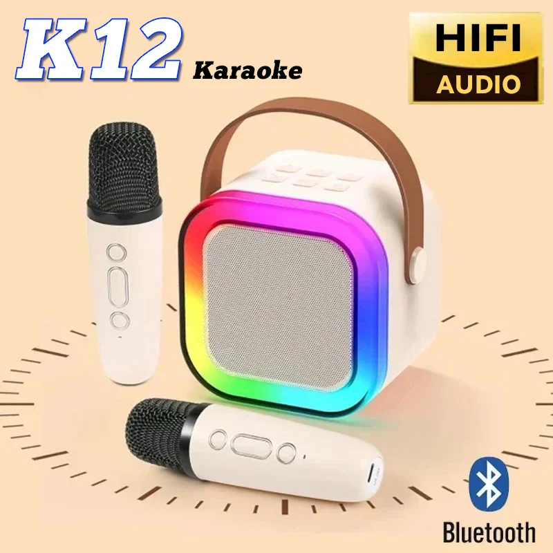 K12 Portable Bluetooth Karaoke Machine 1-2 Wireless Microphones For Home Family Singing 5.3 PA Speaker System Children Gift