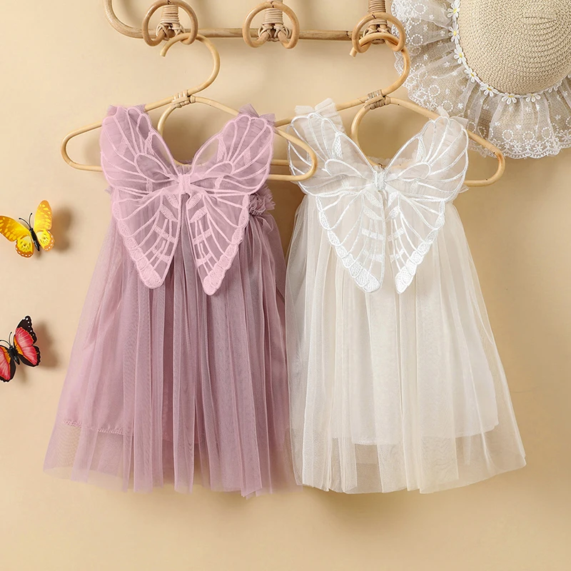 9M-5Y Toddler Newborn Infant Baby Girls Dress Butterfly Wing Lace A-line Dresses For Girls Birthday Wedding Party Summer