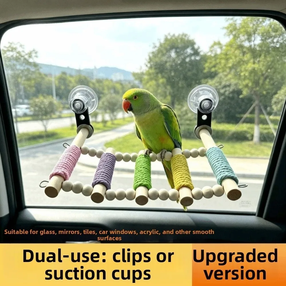 Colorful Bird Cotton Rope Ladder Suction Cup 5/6/7/8//9/10 Steps Parrot Climbing Cotton Rope Wrapped Wear Resistant