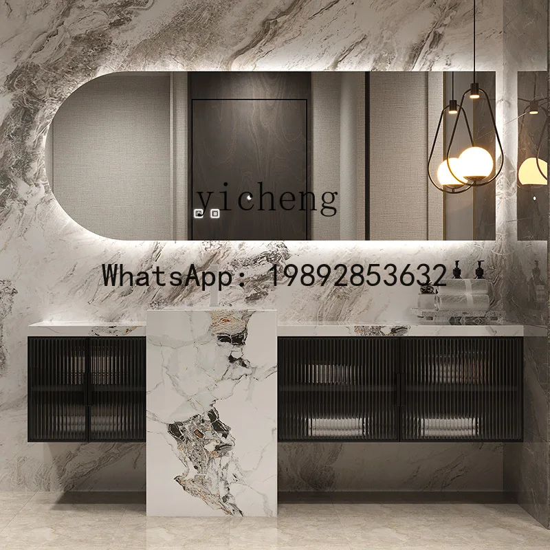 

X1 Light Luxury Bathroom Cabinet Rock Plate Pedestal Basin Bathroom Seamless Integrated Basin Pedestal Washstand Smart Mirror