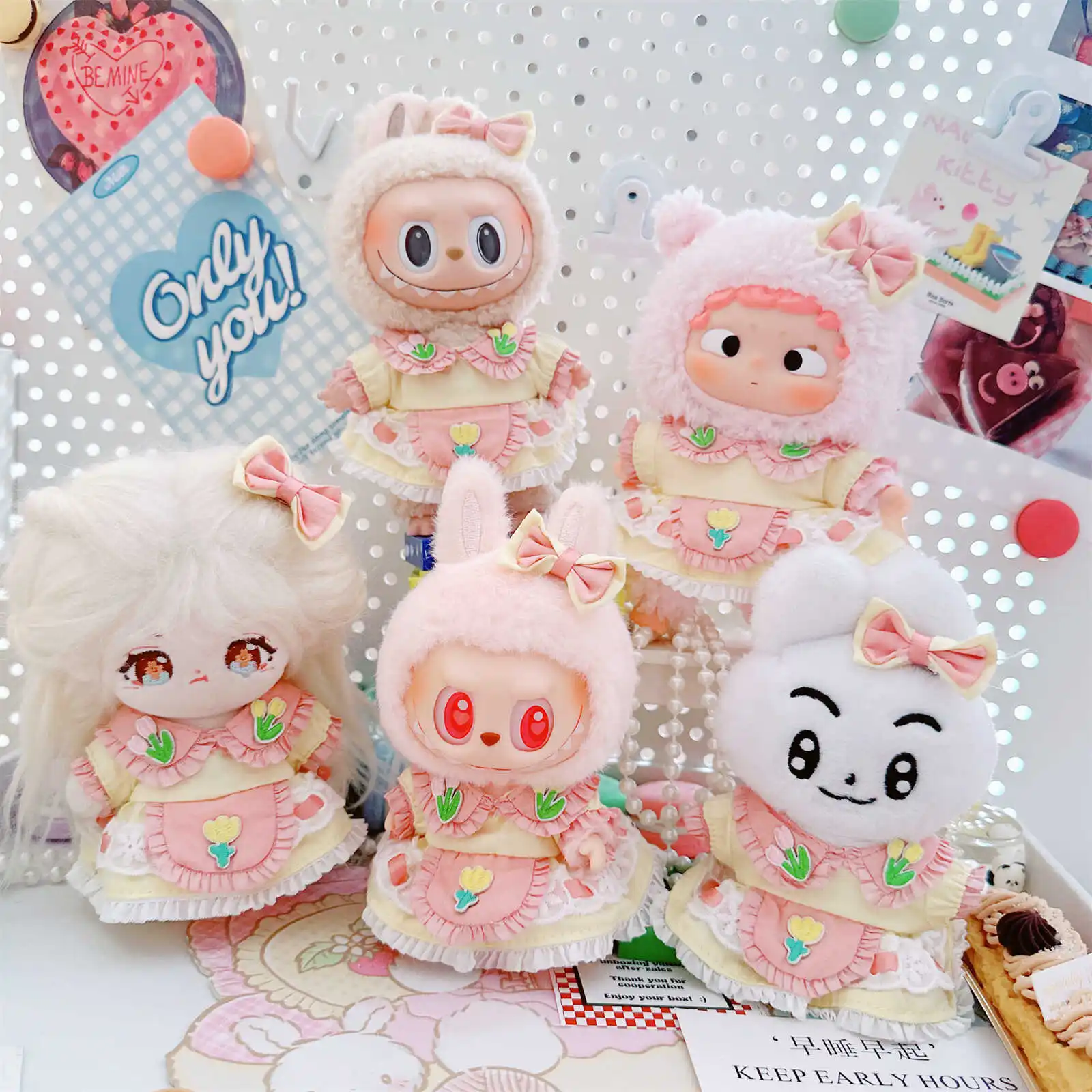 

10cm Kawaii Mini Idol Doll Clothes Cute Tulip Dress Bow Set for Plush Cotton Doll Dress Up Changing Clothes Game Girls Kid Gifts