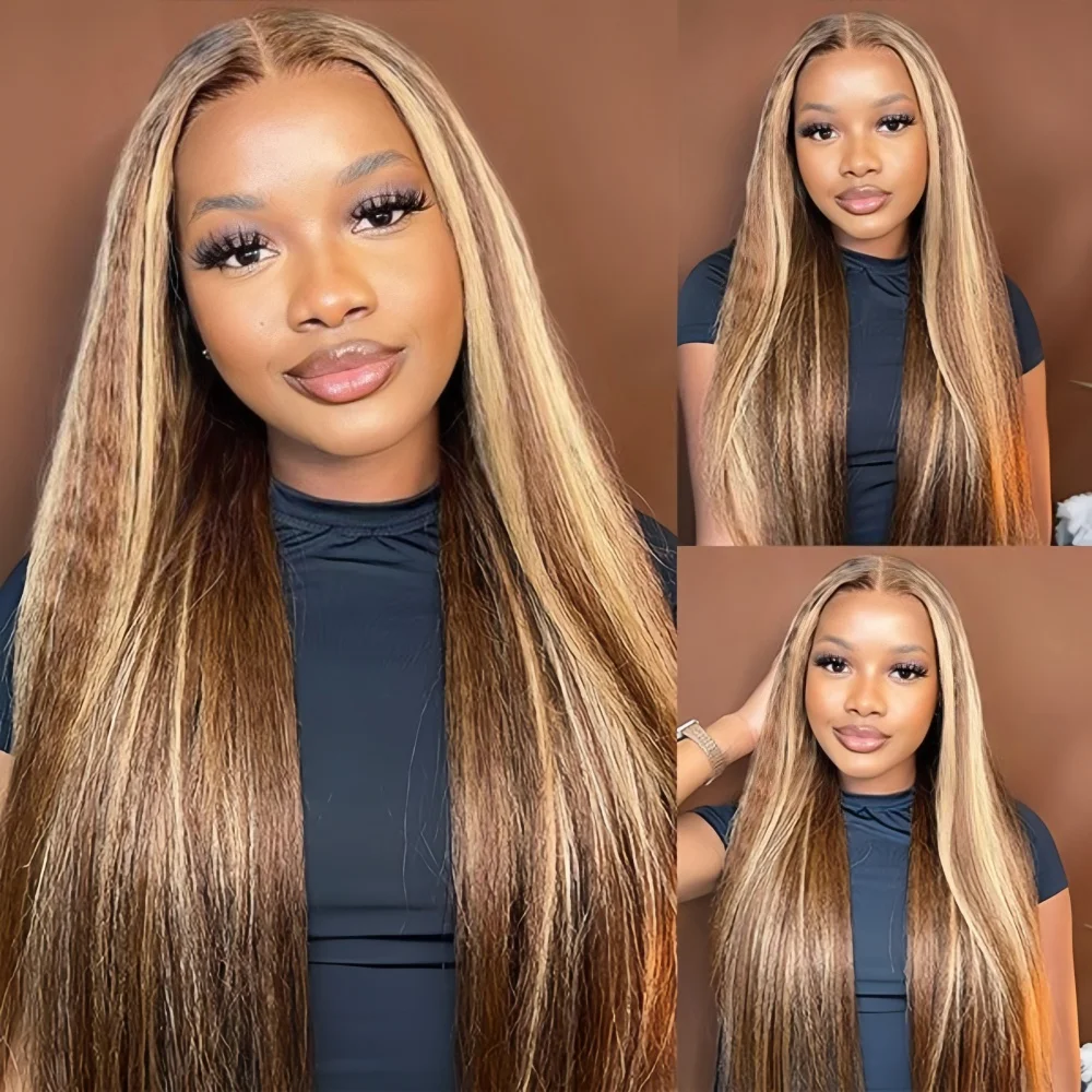 

Highlight Wig Human Hair Honey Blonde Ombre Colored 13x6 HD Lace Frontal Bone Straight 13x4 HD Lace Front Wigs for Women 200%