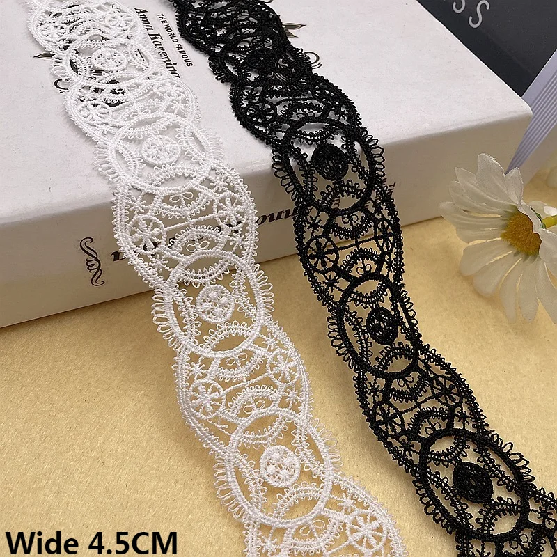 4.5CM Wide White Black Exquisite Polyester Hollow Out Embroidery Lace Ribbon Dress Clothes Curtains DIY Apparel Sewing Supplies