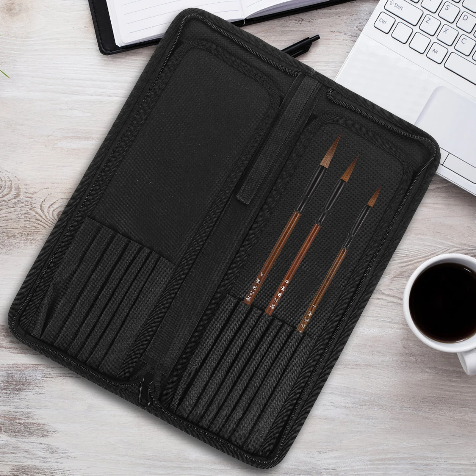 

1pc Pen Curtain Artist Brush Holder Paint Brush Storage Canvas Pouch Durable Natural Canvas Roll Up Organizer Art Brushes