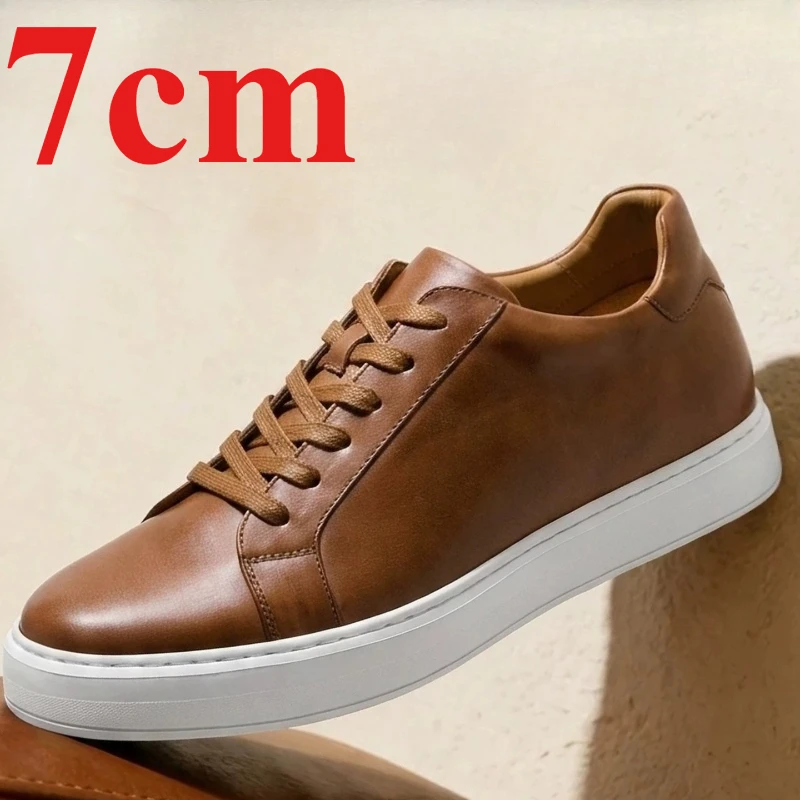 Retro Black Board Shoes for Men's 7cm Elevator Casual Sneakers Height-increasing Shoes Fashion Comfortable Versatile White Shoes