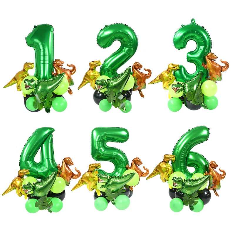 21pcs Jungle Dinosaur Party Balloons Set Mini Dinosaur Balloon Green number Ballon Kids 1 2 3 4 5 Year Birthday Party Decoration