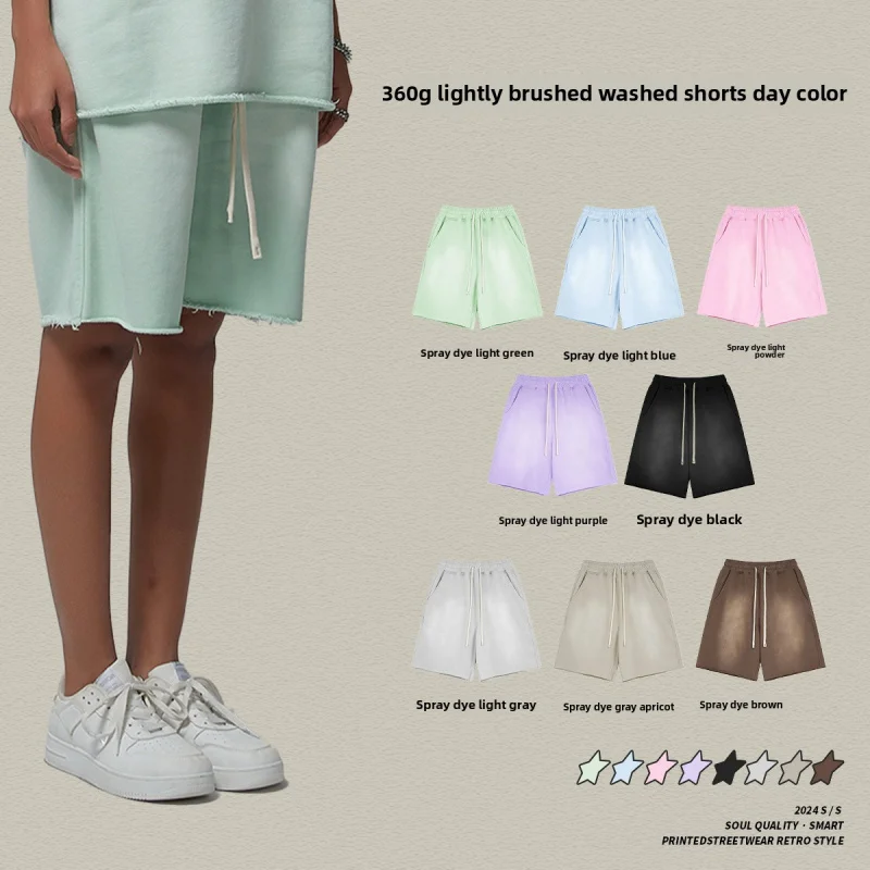 

MAQVOB EU US Size High Quality Streetwear Spring Summer 360g Brushed Washed Vintage Distressed Trendy Loose Men's Sweat Shorts