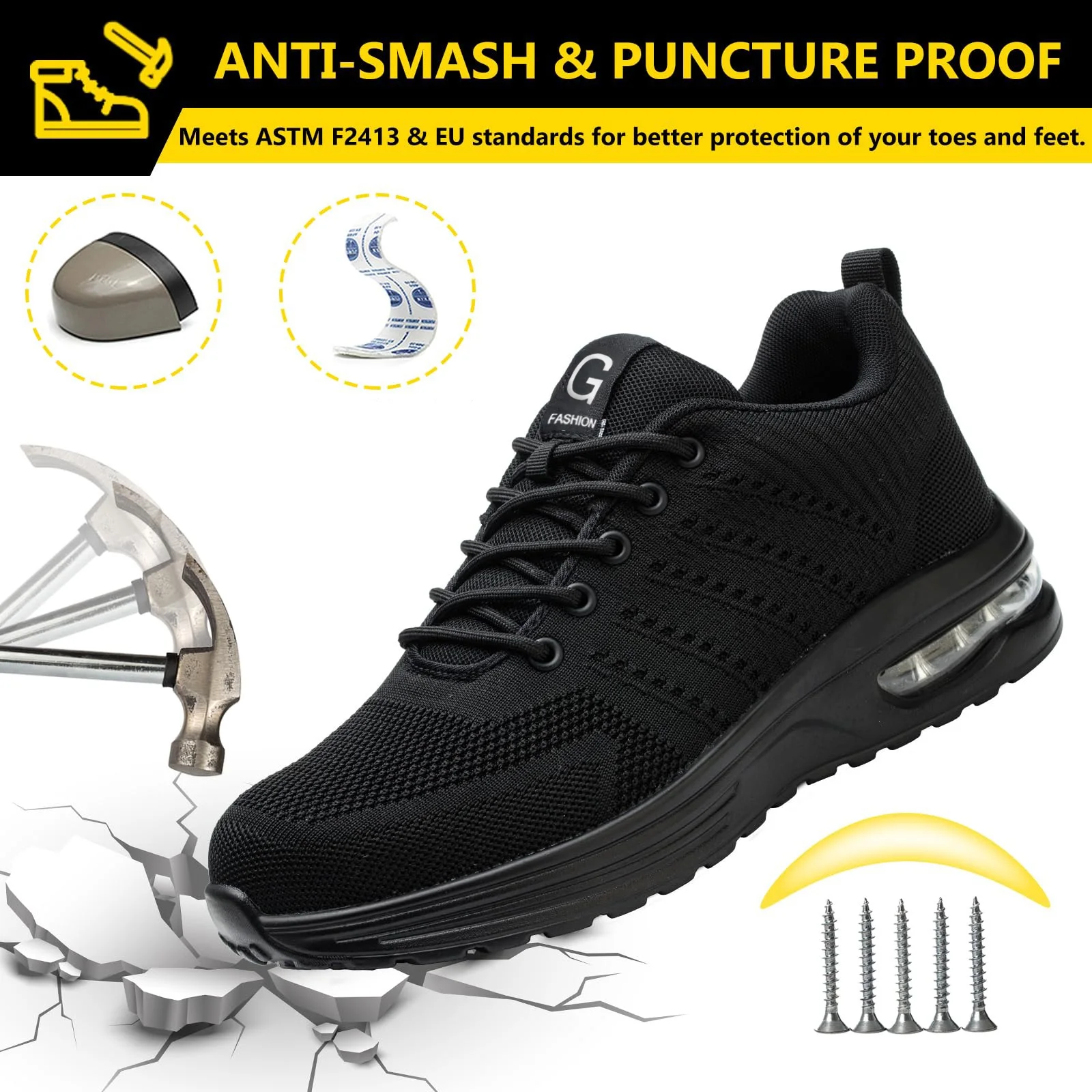 Steel Toe Shoes Safety Protective Shoes Air Cushion Work Safety Shoes Men Women Breathable Work Sneaker Anti Smash Anti-puncture