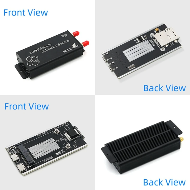 Mini PCI-E To USB 2.0(TYPE C) Adapter With SIM Card Slot & Auxiliary Power Interface For WWAN/LTE Module