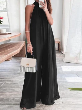 ZANZEA Tute da donna Moda OL Estate Pieghettato Gamba larga Complessivo Casual Solido Senza maniche Allentato Button Up 2023 Pagliaccetti oversize