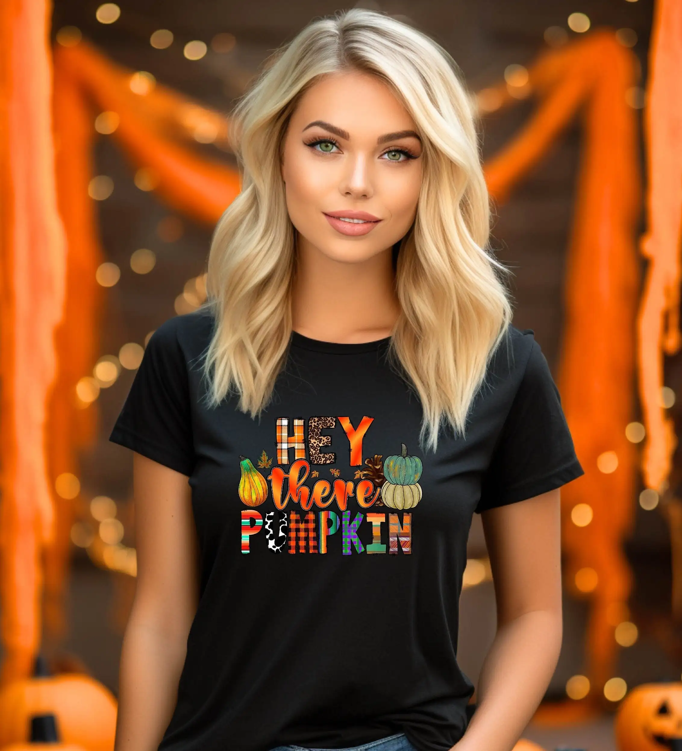 

Autumn Fall T Shirt Hey There Pumpkin Halloween Thanksgiving Clothing For Women