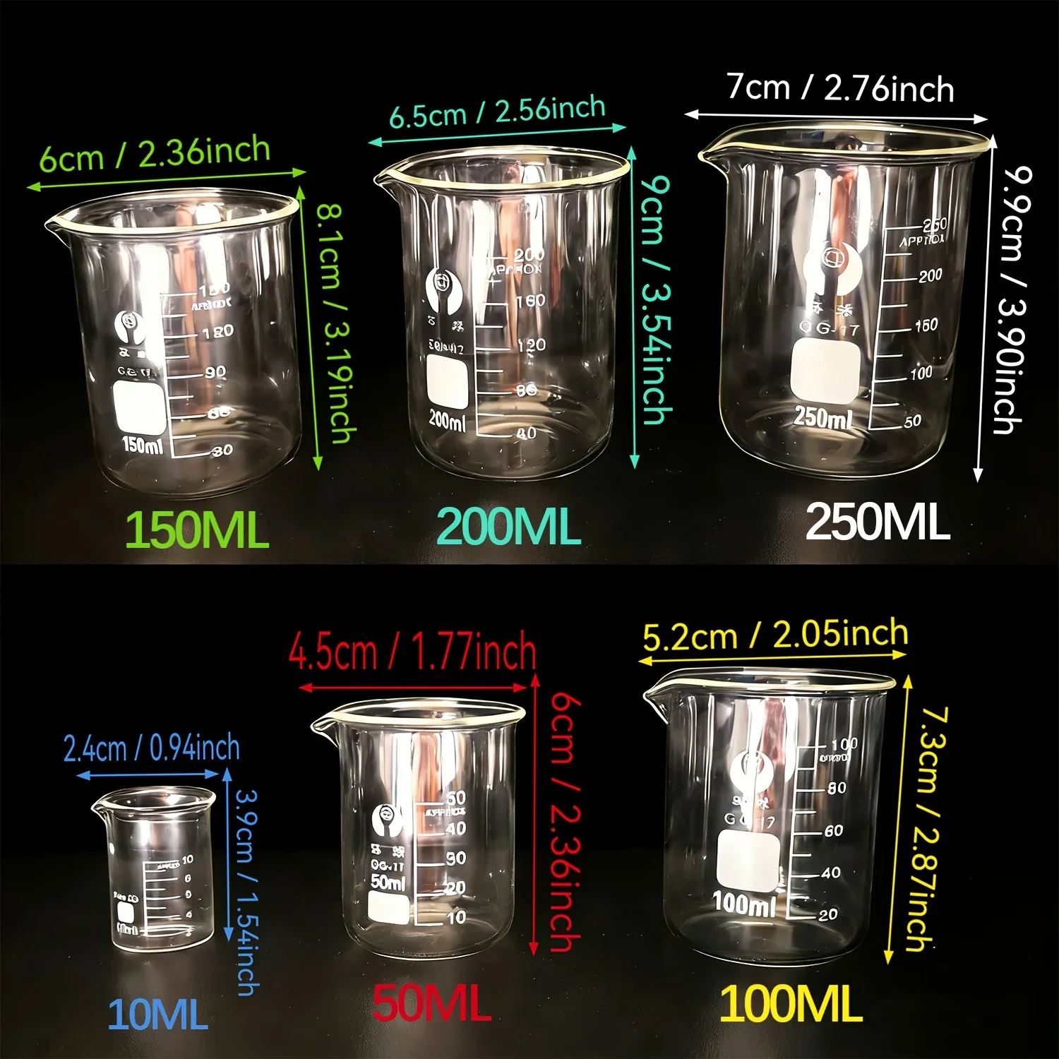 Fotografia 3: 1 copo de vidro de borosilicato de silício, copo medidor, vários tamanhos, adequado para laboratório, medição de líquidos, observação de líquidos
