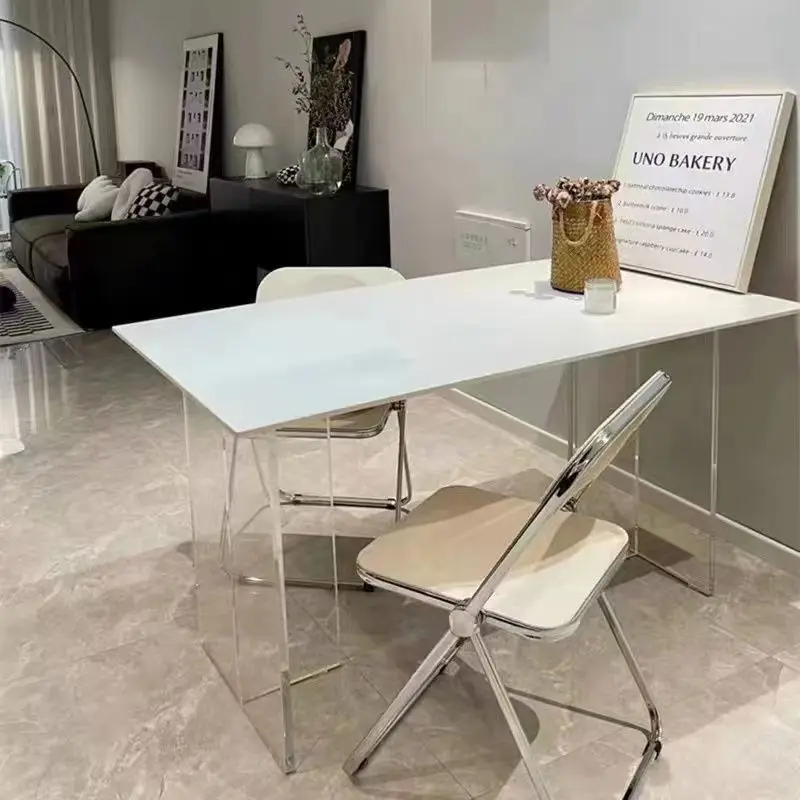 HYS acrylic suspended pure white rock slab dining table and chair combination household small apartment modern simple