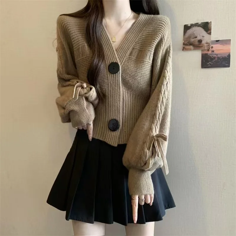 

Осень-зима, новый стиль, вязаный кардиган, свитер, женский толстый игольчатый плетеный ребристый модный дизайн, свободное короткое верхнее пальто