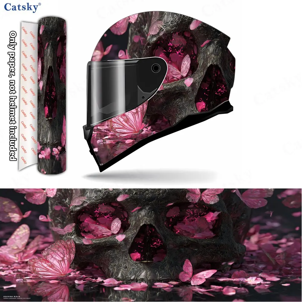 Dreamy Pink Skull Print Helmet stickers , PVC Material Multifunctional Helmet Stickers, Scratch-Resistant & Fade-Proof, Easy to