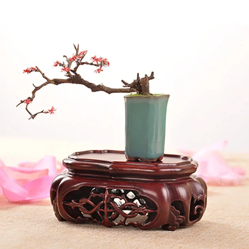 

Chinese Style Retro Solid Wood Oval Lotus Bonsai, Antique Jade, Small Ornaments, Base Wooden Pallet